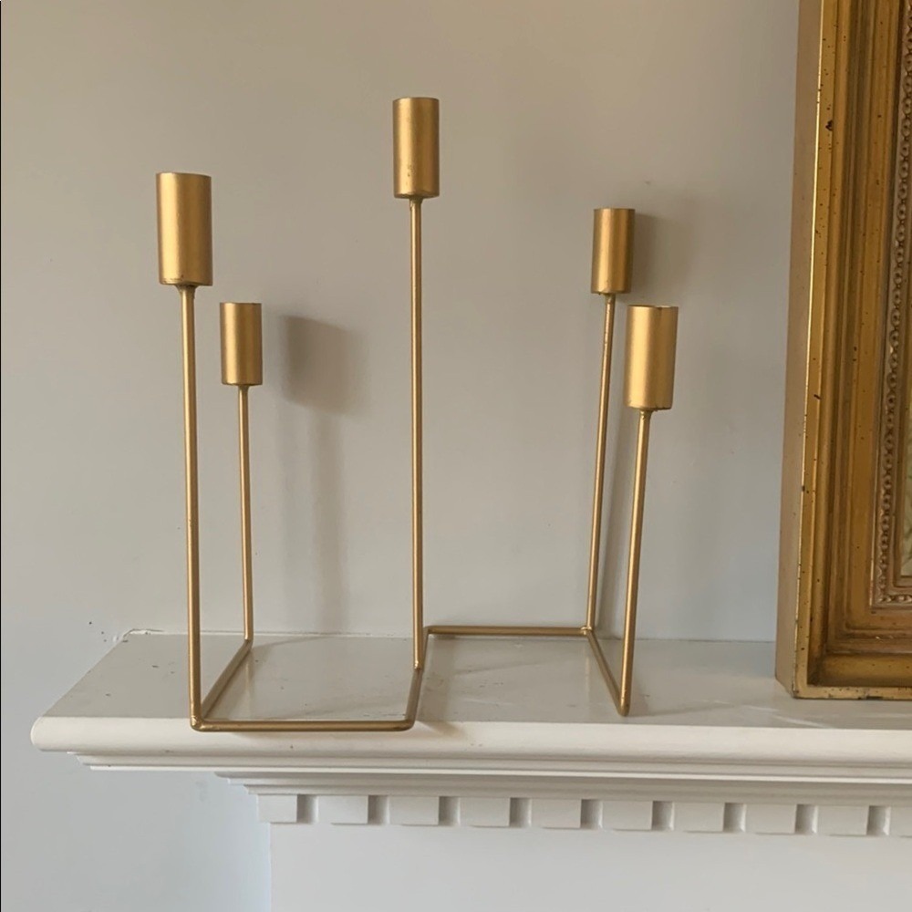 Gold Geometric Candle Holders with Sleek Design Zigzag 5-Taper Candle Holder